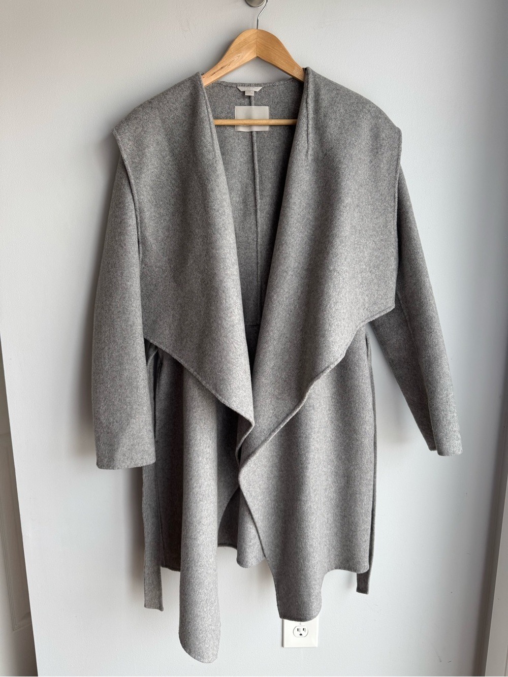 Soia & Kyo Double Face Wrap Coat Sz Small Grey Hooded Wool Blend Trench Jacket